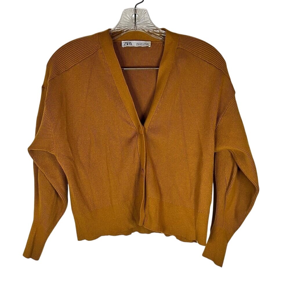 Zara Soft Mustard Knit Ribbed Button Down Cardigan Size Small No Flaws